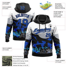 Laden Sie das Bild in den Galerie-Viewer, Uksn Individuelles Bestickt Schwarz Gewitterblau Grau-Weiß 3D Graffiti Spritzer Street Art Sport Pullover Sweatshirt Hoodie