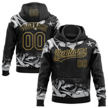 Laden Sie das Bild in den Galerie-Viewer, Uksn Individuelles Bestickt Schwarz Grau Altgold-Weiß 3D Graffiti Spritzer Street Art Sport Pullover Sweatshirt Hoodie