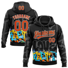 Laden Sie das Bild in den Galerie-Viewer, Uksn Individuelles Bestickt Schwarz Orange Grau-Weiß 3D Graffiti Spritzer Street Art Sport Pullover Sweatshirt Hoodie