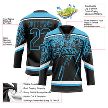 Laden Sie das Bild in den Galerie-Viewer, Uksn Individuelles Schwarz Himmelblau-Weiß 3D-Splash Eishockey-Trikot mit Schnürkragen