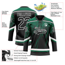 Laden Sie das Bild in den Galerie-Viewer, Uksn Individuelles Schwarz Kelly-Grün-Weiß 3D-Splash Eishockey-Trikot mit Schnürkragen