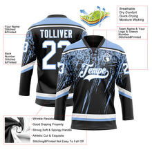 Laden Sie das Bild in den Galerie-Viewer, Uksn Individuelles Schwarz Weiß-Hellblau 3D-Splash Eishockey-Trikot mit Schnürkragen