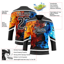 Laden Sie das Bild in den Galerie-Viewer, Uksn Individuelles Schwarz Weiß 3D-Flammen Eishockey-Trikot mit Schnürkragen