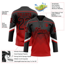 Laden Sie das Bild in den Galerie-Viewer, Uksn Individuelles Schwarz Rot 3D-Muster verlaufende Quadratformen Eishockey-Trikot mit Schnürkragen