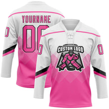 Laden Sie das Bild in den Galerie-Viewer, Uksn Individuelles Schwarz Pink-Schwarz 3D-Muster verlaufende Quadratformen Eishockey-Trikot mit Schnürkragen