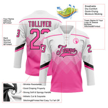 Laden Sie das Bild in den Galerie-Viewer, Uksn Individuelles Schwarz Pink-Schwarz 3D-Muster verlaufende Quadratformen Eishockey-Trikot mit Schnürkragen