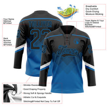 Laden Sie das Bild in den Galerie-Viewer, Uksn Individuelles Schwarz Blau-Weiß 3D-Muster verlaufende Quadratformen Eishockey-Trikot mit Schnürkragen