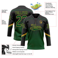 Laden Sie das Bild in den Galerie-Viewer, Uksn Individuelles Schwarz Grün-Altgold 3D-Muster verlaufende Quadratformen Eishockey-Trikot mit Schnürkragen