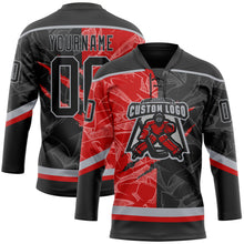 Laden Sie das Bild in den Galerie-Viewer, Uksn Individuelles Schwarz Rot-Grau 3D-Muster Verlaufsdesign-Kratzer Eishockey-Trikot mit Schnürkragen