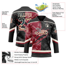 Laden Sie das Bild in den Galerie-Viewer, Uksn Individuelles Schwarz Vintage USA-Flagge Karmesinrot-Creme 3D-Muster Verlaufsdesign-Kratzer Eishockey-Trikot mit Schnürkragen