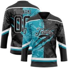 Laden Sie das Bild in den Galerie-Viewer, Uksn Individuelles Schwarz Petrol-Weiß 3D-Muster Verlaufsdesign-Kratzer Eishockey-Trikot mit Schnürkragen