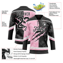 Laden Sie das Bild in den Galerie-Viewer, Uksn Individuelles Schwarz Hellrosa-Weiß 3D-Muster Verlaufsdesign-Kratzer Eishockey-Trikot mit Schnürkragen