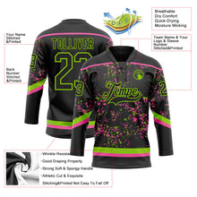 Laden Sie das Bild in den Galerie-Viewer, Uksn Individuelles Schwarz Neongrün-Pink 3D-Muster Fragment-Art Eishockey-Trikot mit Schnürkragen