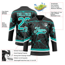 Laden Sie das Bild in den Galerie-Viewer, Uksn Individuelles Schwarz Aqua-Weiß 3D-Muster abstraktes Netzwerk Eishockey-Trikot mit Schnürkragen