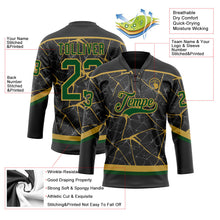 Laden Sie das Bild in den Galerie-Viewer, Uksn Individuelles Schwarz Grün-Altgold 3D-Muster abstraktes Netzwerk Eishockey-Trikot mit Schnürkragen