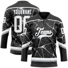 Laden Sie das Bild in den Galerie-Viewer, Uksn Individuelles Schwarz Weiß-Grau 3D-Muster abstraktes Netzwerk Eishockey-Trikot mit Schnürkragen