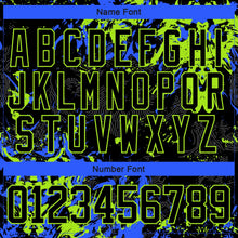 Laden Sie das Bild in den Galerie-Viewer, Uksn Individuelles Schwarz Neongrün-Royalblau 3D-Fluid-Art-Splash Eishockey-Trikot mit Schnürkragen