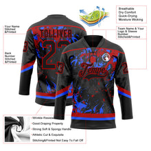 Laden Sie das Bild in den Galerie-Viewer, Uksn Individuelles Schwarz Rot-Royalblau 3D-Fluid-Art-Splash Eishockey-Trikot mit Schnürkragen