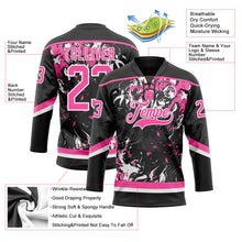 Laden Sie das Bild in den Galerie-Viewer, Uksn Individuelles Schwarz Pink-Weiß 3D-Fluid-Art-Splash Eishockey-Trikot mit Schnürkragen