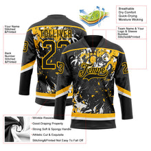 Laden Sie das Bild in den Galerie-Viewer, Uksn Individuelles Schwarz Gold-Weiß 3D-Fluid-Art-Splash Eishockey-Trikot mit Schnürkragen
