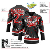 Laden Sie das Bild in den Galerie-Viewer, Uksn Individuelles Schwarz Rot-Weiß 3D-Fluid-Art-Splash Eishockey-Trikot mit Schnürkragen