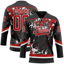 Laden Sie das Bild in den Galerie-Viewer, Uksn Individuelles Schwarz Rot-Weiß 3D-Fluid-Art-Splash Eishockey-Trikot mit Schnürkragen