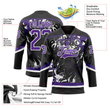 Laden Sie das Bild in den Galerie-Viewer, Uksn Individuelles Schwarz Violett-Weiß 3D-Fluid-Art-Splash Eishockey-Trikot mit Schnürkragen