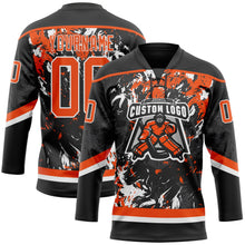 Laden Sie das Bild in den Galerie-Viewer, Uksn Individuelles Schwarz Orange-Weiß 3D-Fluid-Art-Splash Eishockey-Trikot mit Schnürkragen