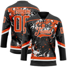 Laden Sie das Bild in den Galerie-Viewer, Uksn Individuelles Schwarz Orange-Weiß 3D-Fluid-Art-Splash Eishockey-Trikot mit Schnürkragen