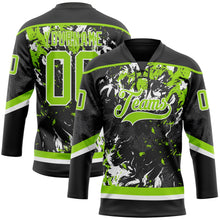 Laden Sie das Bild in den Galerie-Viewer, Uksn Individuelles Schwarz Neongrün-Weiß 3D-Fluid-Art-Splash Eishockey-Trikot mit Schnürkragen