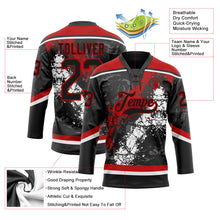 Laden Sie das Bild in den Galerie-Viewer, Uksn Individuelles Schwarz Rot-Weiß 3D-Splash-Art Eishockey-Trikot mit Schnürkragen