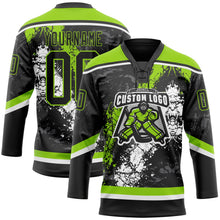 Laden Sie das Bild in den Galerie-Viewer, Uksn Individuelles Schwarz Neongrün-Weiß 3D-Splash-Art Eishockey-Trikot mit Schnürkragen