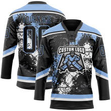 Laden Sie das Bild in den Galerie-Viewer, Uksn Individuelles Schwarz Hellblau-Weiß 3D-Splash-Art Eishockey-Trikot mit Schnürkragen