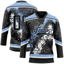 Laden Sie das Bild in den Galerie-Viewer, Uksn Individuelles Schwarz Hellblau-Weiß 3D-Splash-Art Eishockey-Trikot mit Schnürkragen