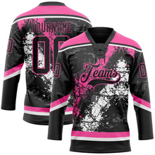 Laden Sie das Bild in den Galerie-Viewer, Uksn Individuelles Schwarz Pink-Weiß 3D-Splash-Art Eishockey-Trikot mit Schnürkragen