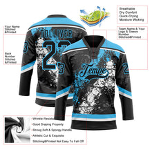 Laden Sie das Bild in den Galerie-Viewer, Uksn Individuelles Schwarz Himmelblau-Weiß 3D-Splash-Art Eishockey-Trikot mit Schnürkragen