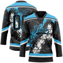 Laden Sie das Bild in den Galerie-Viewer, Uksn Individuelles Schwarz Himmelblau-Weiß 3D-Splash-Art Eishockey-Trikot mit Schnürkragen