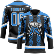 Laden Sie das Bild in den Galerie-Viewer, Uksn Individuelles Schwarz Puderblau-Weiß 3D-Muster abstrakte Formen Eishockey-Trikot mit Schnürkragen