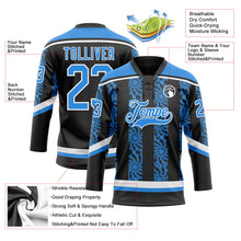 Laden Sie das Bild in den Galerie-Viewer, Uksn Individuelles Schwarz Puderblau-Weiß 3D-Muster abstrakte Formen Eishockey-Trikot mit Schnürkragen