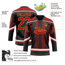 Laden Sie das Bild in den Galerie-Viewer, Uksn Individuelles Schwarz Rot Altgold-Weiß 3D-Muster abstrakte Formen Eishockey-Trikot mit Schnürkragen