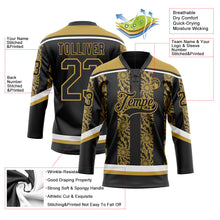 Laden Sie das Bild in den Galerie-Viewer, Uksn Individuelles Schwarz Altgold-Weiß 3D-Muster abstrakte Formen Eishockey-Trikot mit Schnürkragen