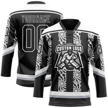 Laden Sie das Bild in den Galerie-Viewer, Uksn Individuelles Schwarz Grau-Weiß 3D-Muster abstrakte Formen Eishockey-Trikot mit Schnürkragen
