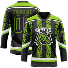 Laden Sie das Bild in den Galerie-Viewer, Uksn Individuelles Schwarz Neongrün-Weiß 3D-Muster abstrakte Formen Eishockey-Trikot mit Schnürkragen