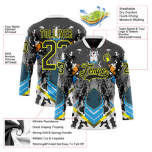 Laden Sie das Bild in den Galerie-Viewer, Uksn Individuelles Schwarz Neongelb Blau-Weiß 3D-Muster abstrakter Splash Eishockey-Trikot mit Schnürkragen