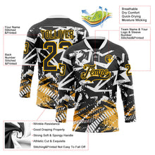 Laden Sie das Bild in den Galerie-Viewer, Uksn Individuelles Schwarz Gold-Weiß 3D-Muster abstrakt Eishockey-Trikot mit Schnürkragen