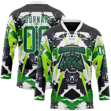 Laden Sie das Bild in den Galerie-Viewer, Uksn Individuelles Schwarz Kelly-Grün Weiß-Grün 3D-Muster abstrakter Grunge Eishockey-Trikot mit Schnürkragen