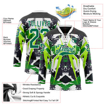 Laden Sie das Bild in den Galerie-Viewer, Uksn Individuelles Schwarz Kelly-Grün Weiß-Grün 3D-Muster abstrakter Grunge Eishockey-Trikot mit Schnürkragen