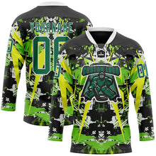 Laden Sie das Bild in den Galerie-Viewer, Uksn Individuelles Schwarz Kelly-Grün Weiß-Grün 3D-Muster abstrakter Grunge Eishockey-Trikot mit Schnürkragen