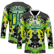 Laden Sie das Bild in den Galerie-Viewer, Uksn Individuelles Schwarz Kelly-Grün Weiß-Grün 3D-Muster abstrakter Grunge Eishockey-Trikot mit Schnürkragen