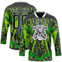 Laden Sie das Bild in den Galerie-Viewer, Uksn Individuelles Schwarz Grün Weiß 3D-Muster abstrakt Eishockey-Trikot mit Schnürkragen